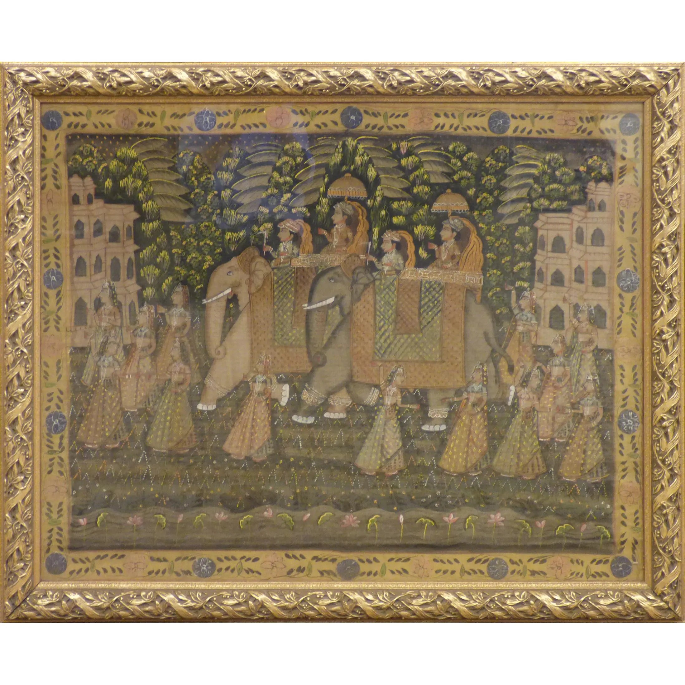 One Of The Kind High-Quality Traditional Fine Art Of Indian Painting On Silk 45" X 35" Abcp-28